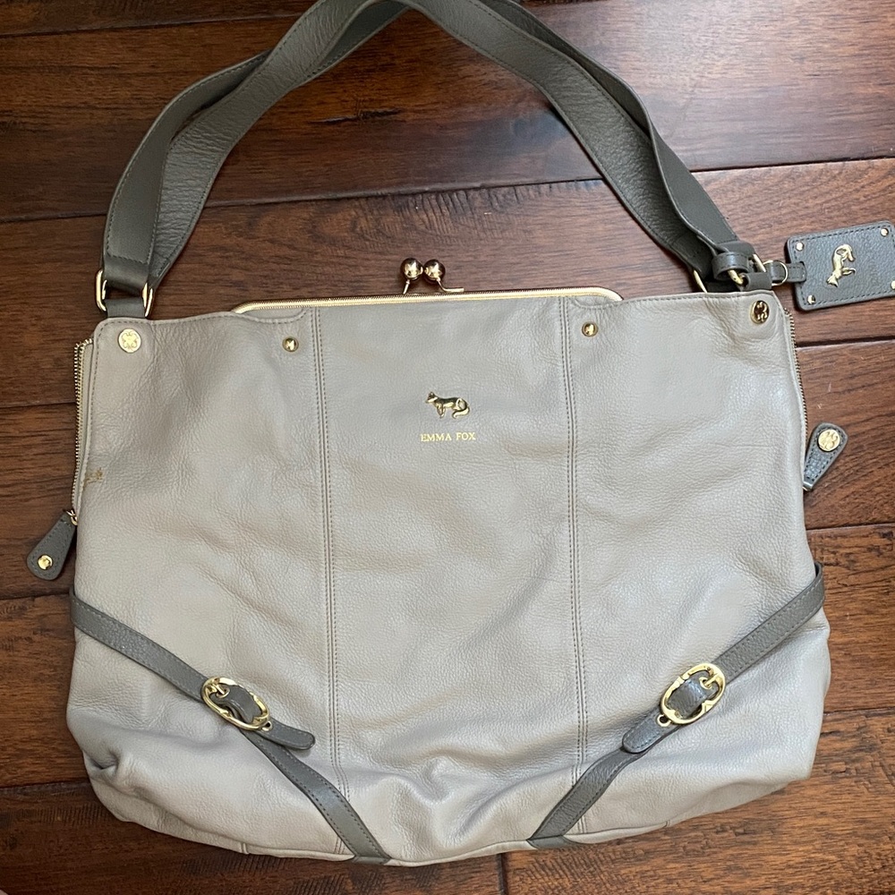 Emma Fox Taupe Leather Shoulder Bag